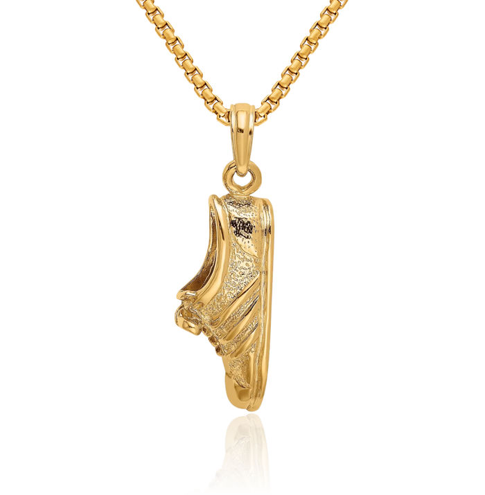 14K Solid Yellow Gold Track Shoe Necklace Running Charm Sports Pendant