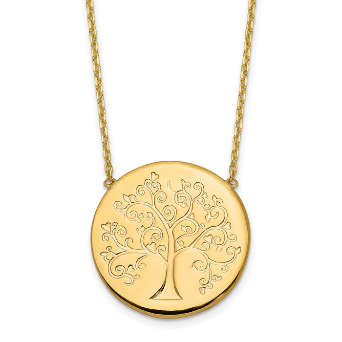 14K Solid Yellow Gold Tree of Life Chain Necklace