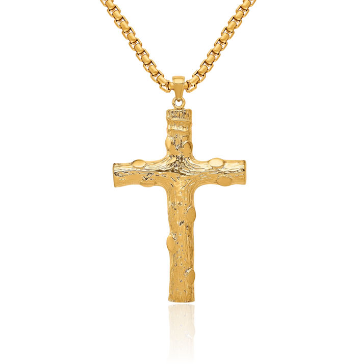 14K Solid Yellow Gold Tree of Life Latin Mexican Holy Cross Necklace Religious Chain Pendant Jesus Christ Charm