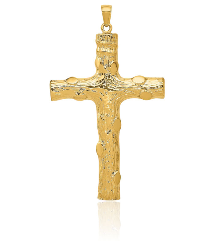 14K Solid Yellow Gold Tree of Life Latin Mexican Holy Cross Necklace Religious Chain Pendant Jesus Christ Charm