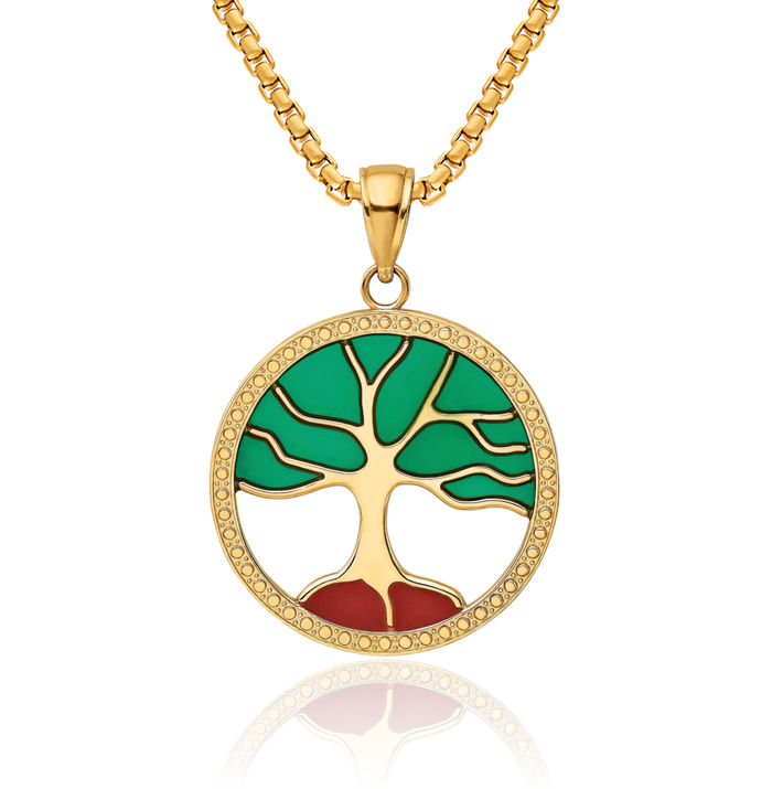 14K Solid Yellow Gold Tree of Life Necklace Chain Pendant Charm