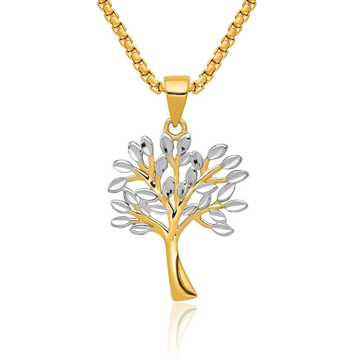 14K Solid Yellow Gold Tree of Life Necklace Chain Pendant Charm