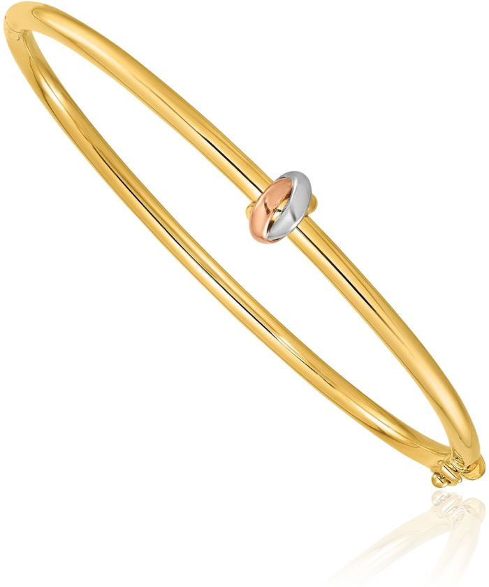 14K Solid Yellow Gold Tri Color Pink White Love Knot Bangle Bracelet