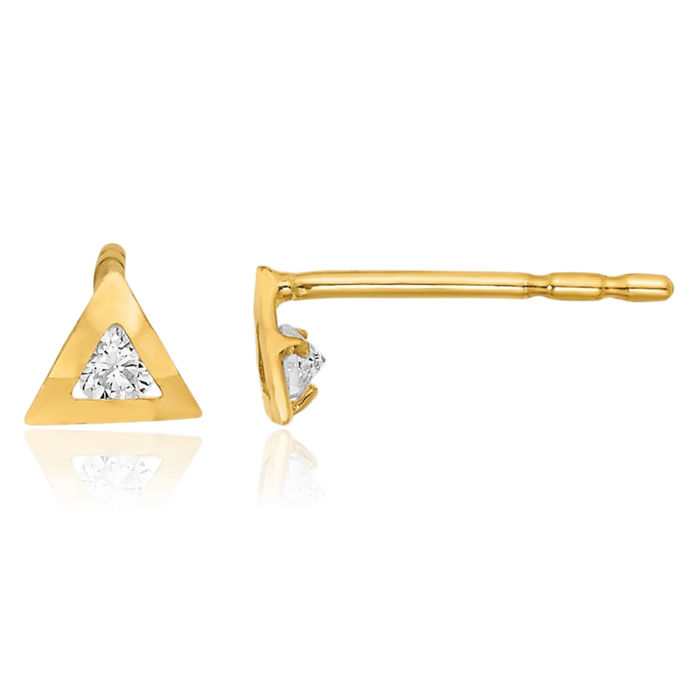 14K Solid Yellow Gold Triangle Cubic Zirconia CZ Stud Earrings