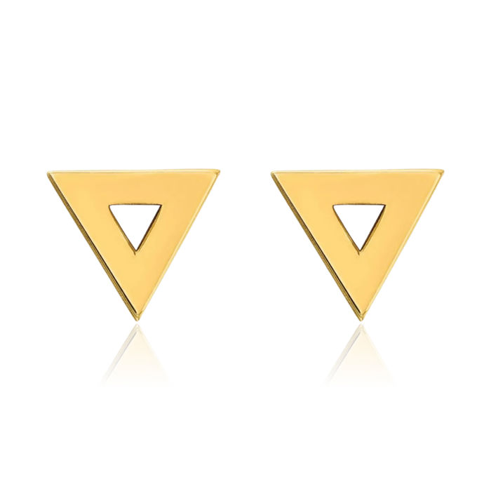 14K Solid Yellow Gold Triangle Stud Earrings