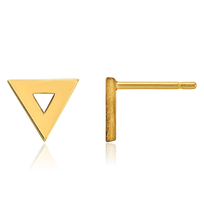 14K Solid Yellow Gold Triangle Stud Earrings