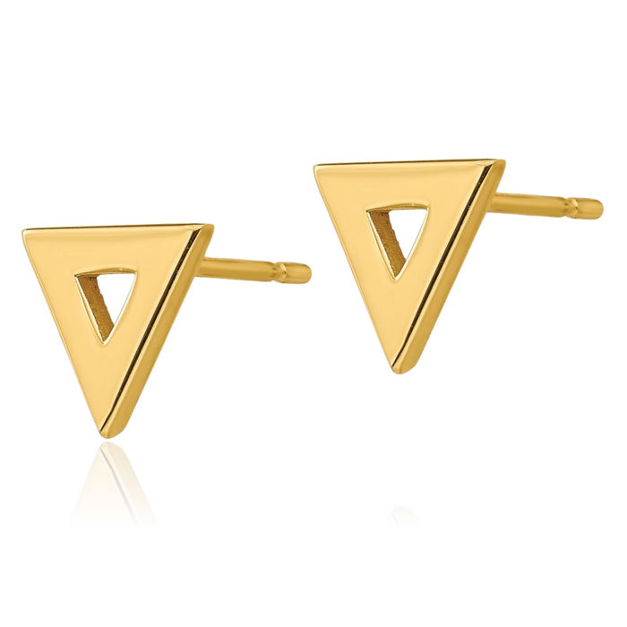 14K Solid Yellow Gold Triangle Stud Earrings