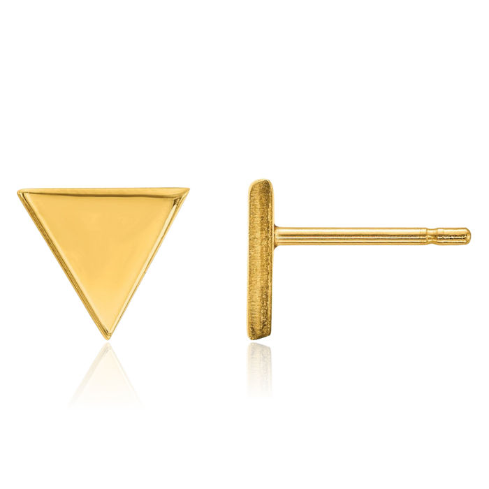 14K Solid Yellow Gold Triangle Stud Earrings