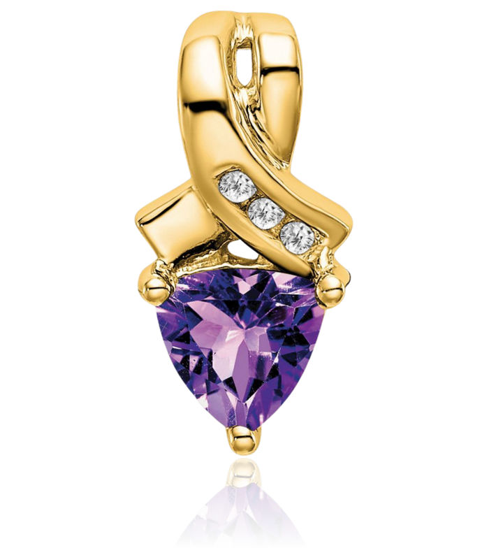 14K Solid Yellow Gold Trillion Purple Amethyst Diamond Necklace Charm Gemstone Pendant