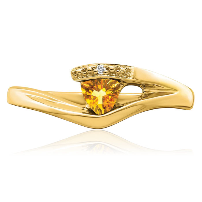 14K Solid Yellow Gold Trillion Orange Citrine Diamond Ring Gemstone Band November Birthstone Jewelry