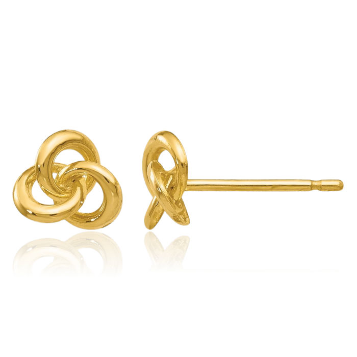 14K Solid Yellow Gold Trinity Heart Irish Claddagh Celtic Twisted Love Knot Symbol Stud Earrings Jewelry