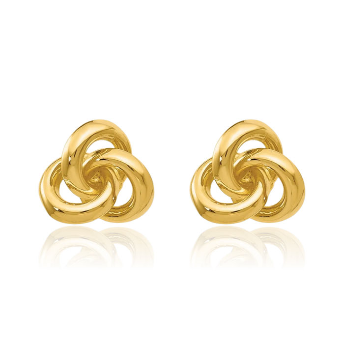 14K Solid Yellow Gold Trinity Heart Irish Claddagh Celtic Twisted Love Knot Symbol Stud Earrings Jewelry