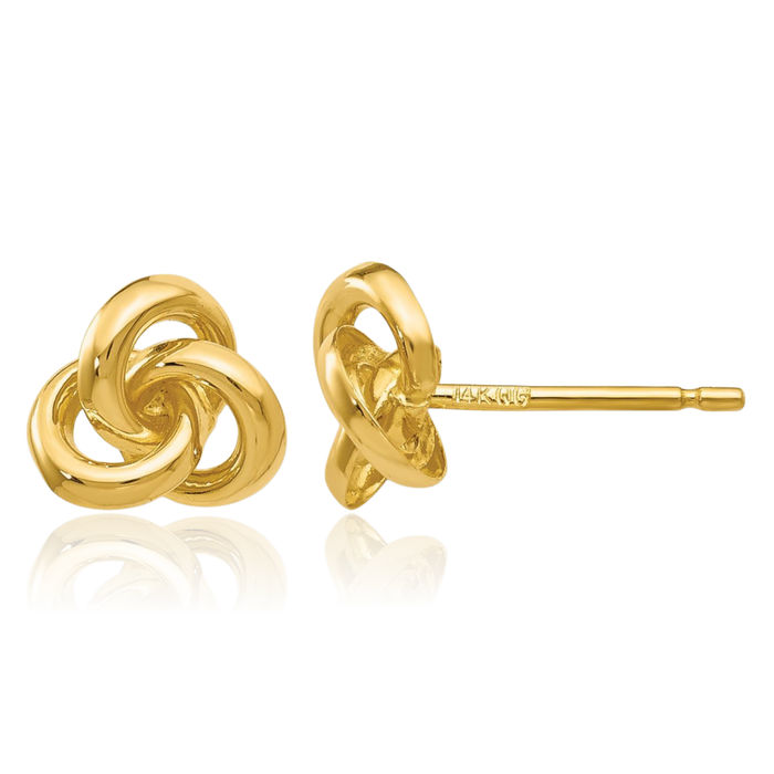 14K Solid Yellow Gold Trinity Heart Irish Claddagh Celtic Twisted Love Knot Symbol Stud Earrings Jewelry