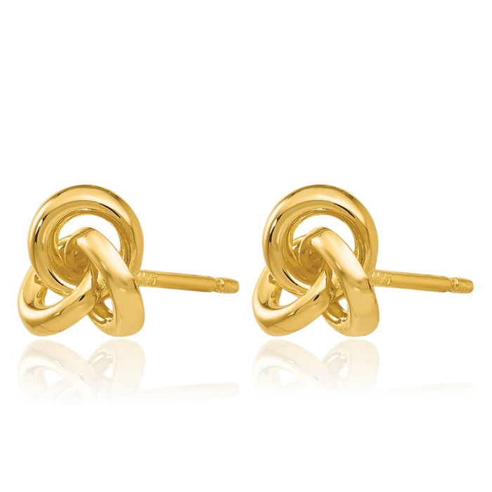 14K Solid Yellow Gold Trinity Heart Irish Claddagh Celtic Twisted Love Knot Symbol Stud Earrings Jewelry