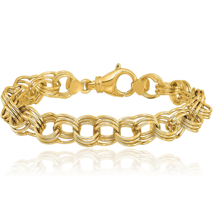 14K Solid Yellow Gold Triple Link 10mm Charm Bracelet