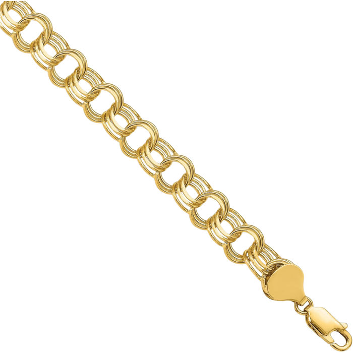 14K Solid Yellow Gold Triple Link Chain Charm Bracelet