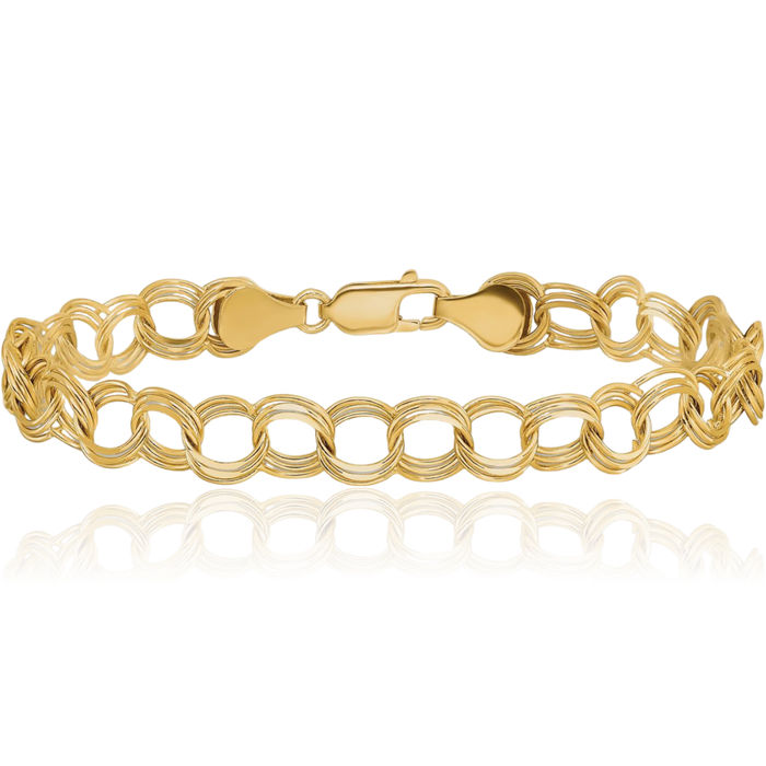 14K Solid Yellow Gold Triple Link Chain Charm Bracelet