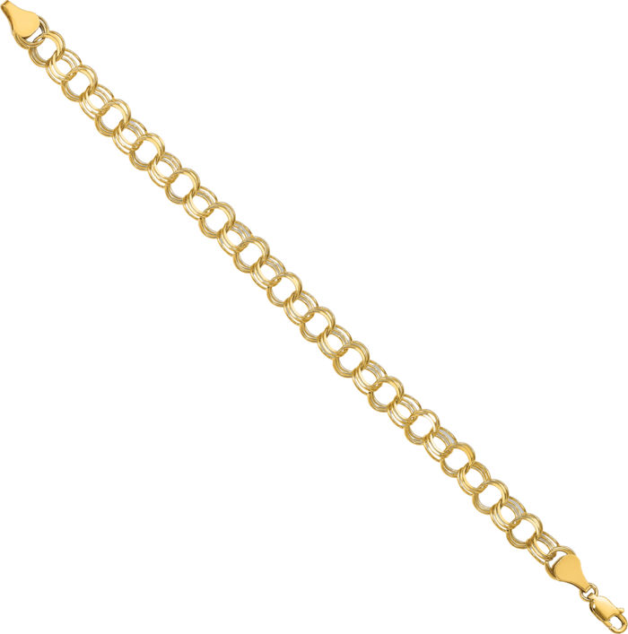 14K Solid Yellow Gold Triple Link Chain Charm Bracelet