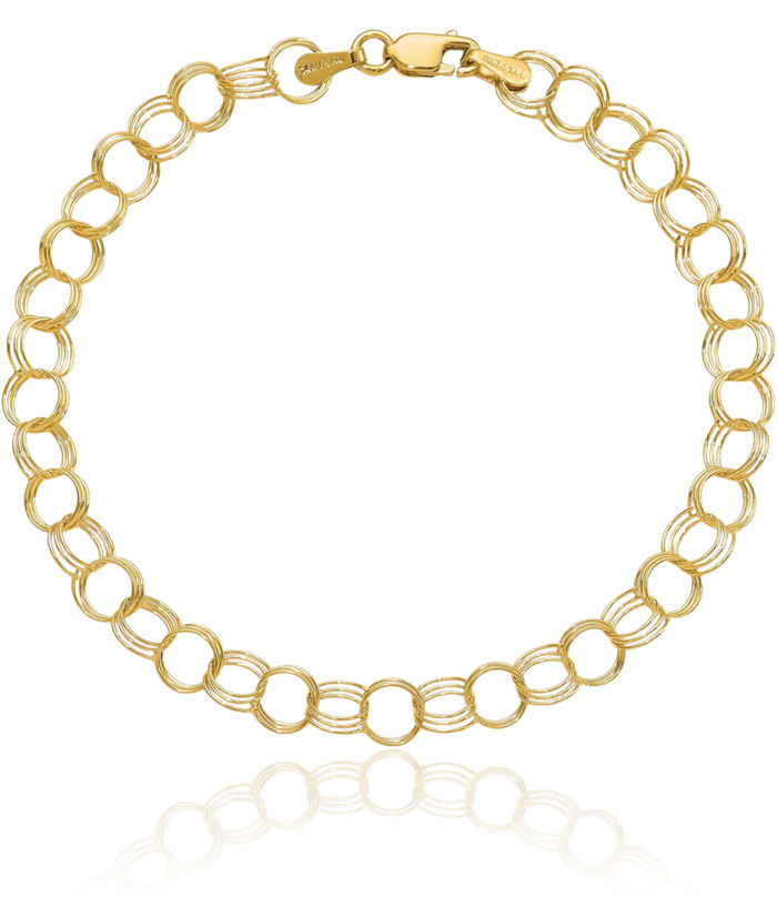 14K Solid Yellow Gold Triple Link Chain Charm Bracelet