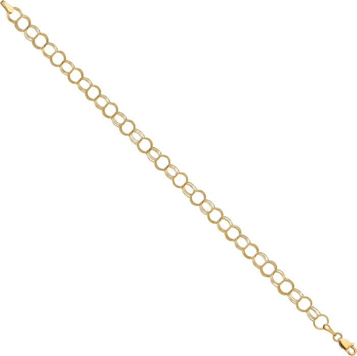 14K Solid Yellow Gold Triple Link Chain Charm Bracelet