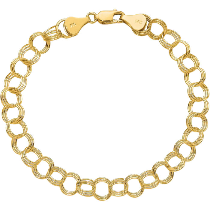 14K Solid Yellow Gold Triple Link Chain Charm Bracelet