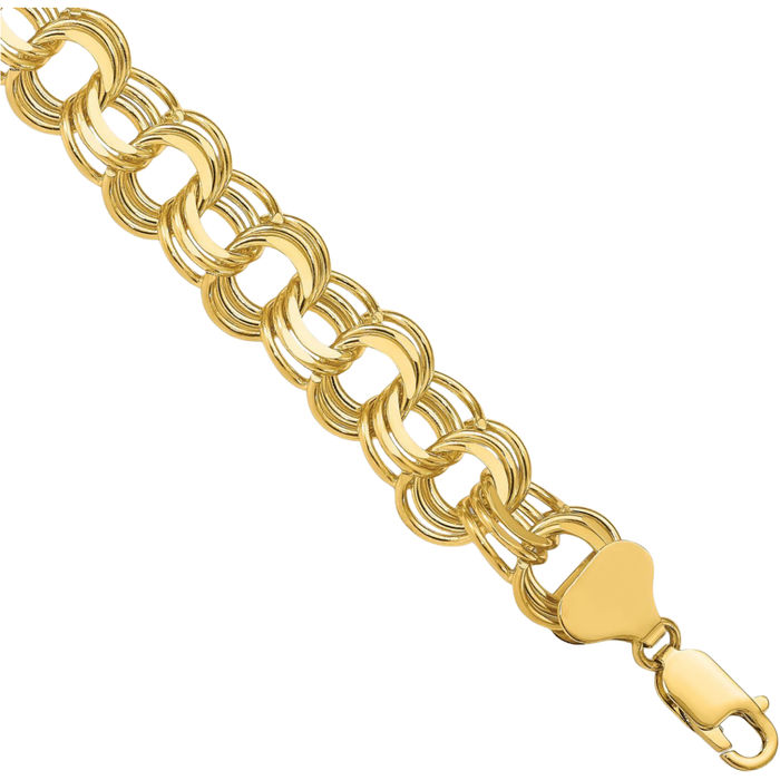 14K Solid Yellow Gold Triple Link Chain Charm Bracelet