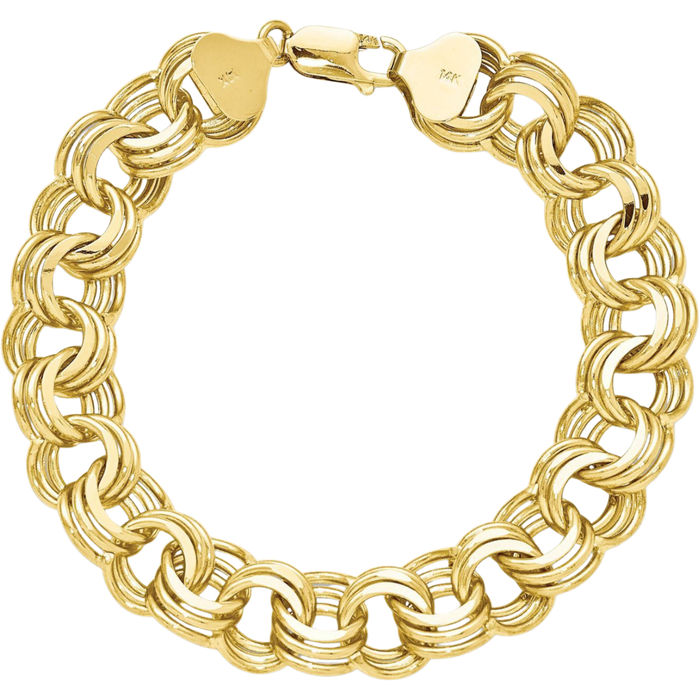14K Solid Yellow Gold Triple Link Chain Charm Bracelet
