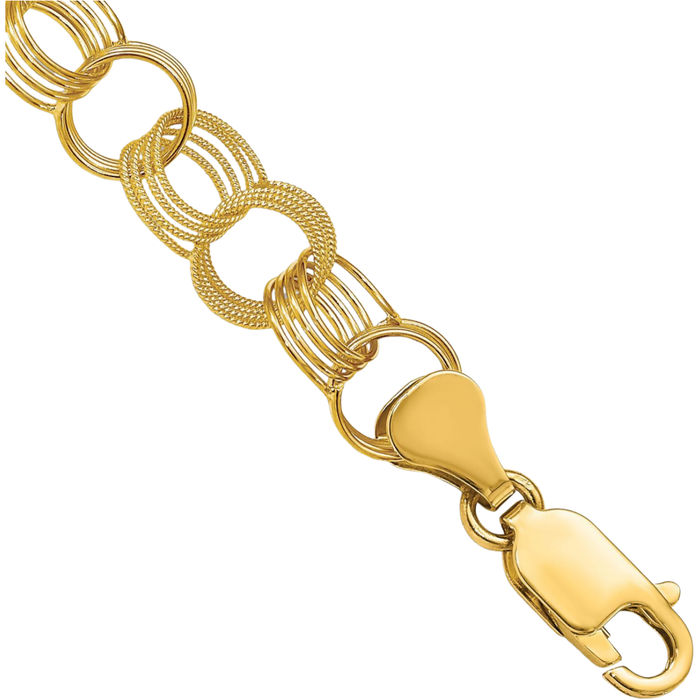 14K Solid Yellow Gold Triple Link Chain Charm Bracelet