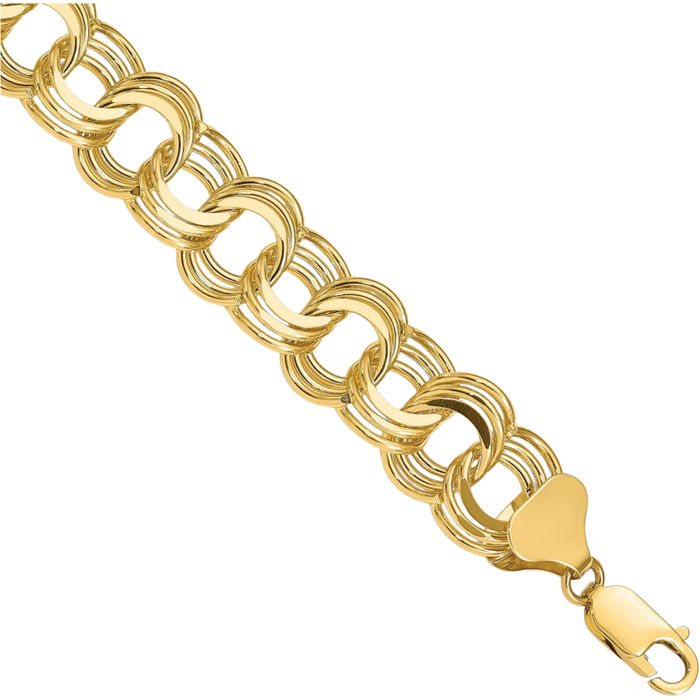 14K Solid Yellow Gold Triple Link Chain Charm Bracelet