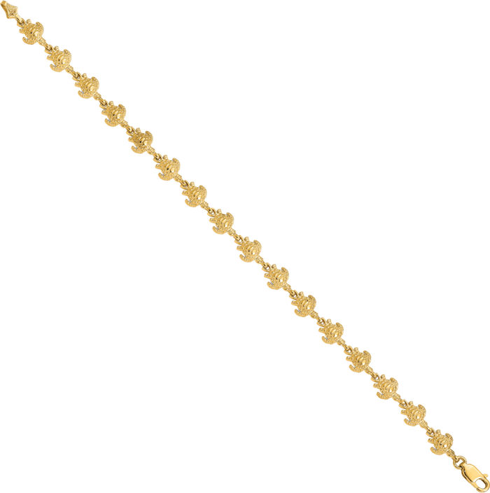 14K Solid Yellow Gold Sea Turtle Chain Charm Bracelet