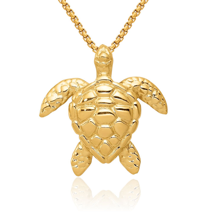 14K Solid Yellow Gold Sea Turtle Floating Chain Slide Pendant Necklace Charm