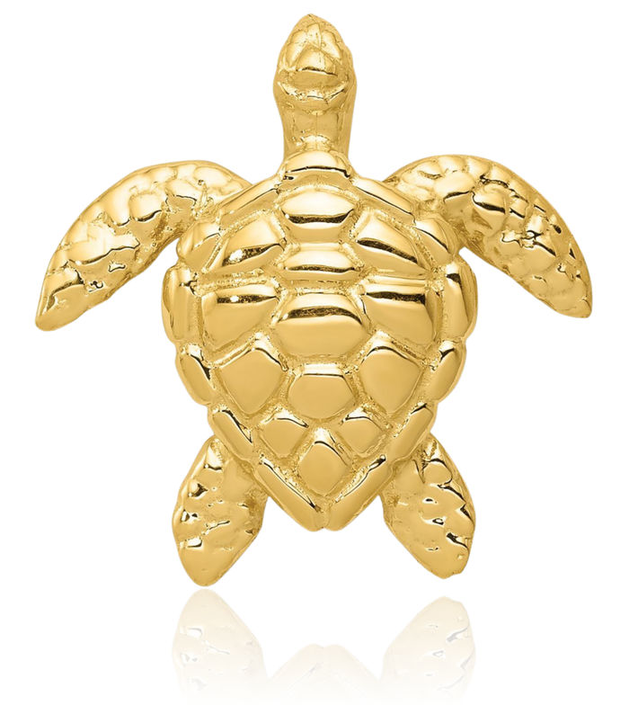 14K Solid Yellow Gold Sea Turtle Floating Chain Slide Pendant Necklace Charm