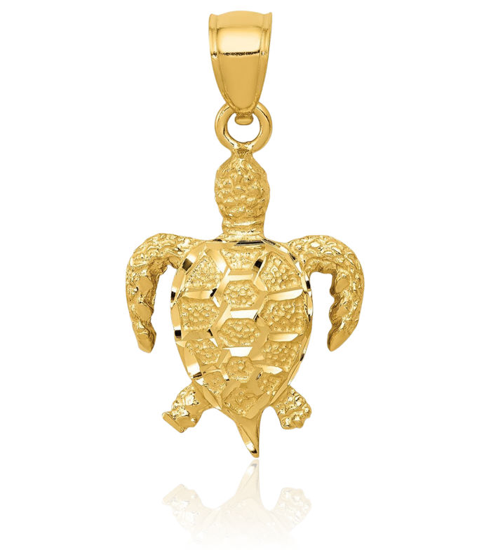 14K Solid Yellow Gold Sea Turtle Necklace Chain Pendant Charm