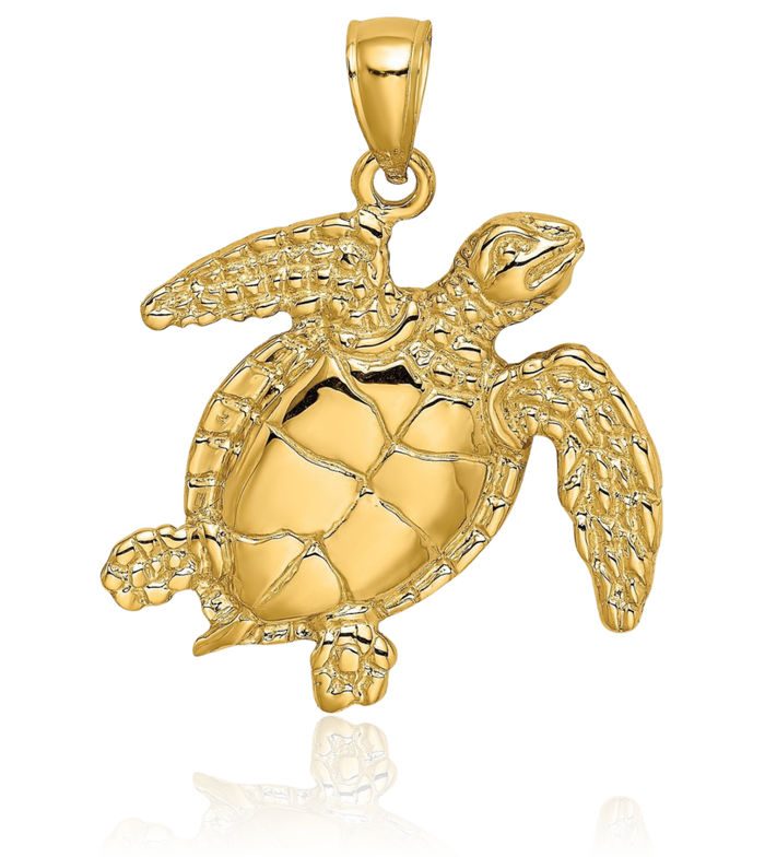 14K Solid Yellow Gold Sea Turtle Necklace Chain Pendant Charm