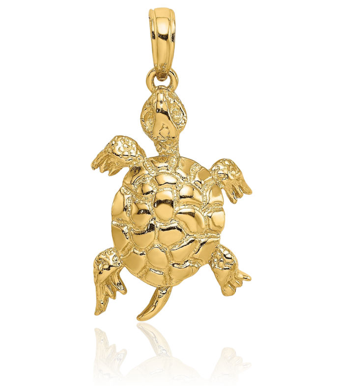 14K Solid Yellow Gold Sea Turtle Necklace Chain Pendant Charm