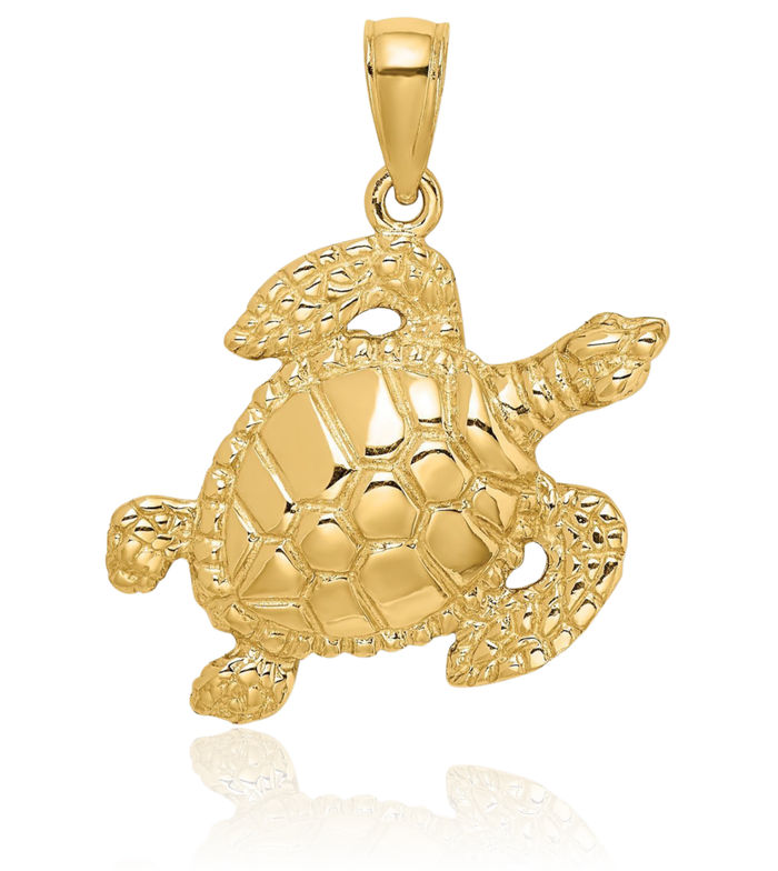 14K Solid Yellow Gold Sea Turtle Necklace Chain Pendant Charm