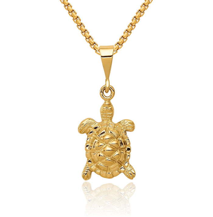 14K Solid Yellow Gold Sea Turtle Necklace Chain Pendant Charm