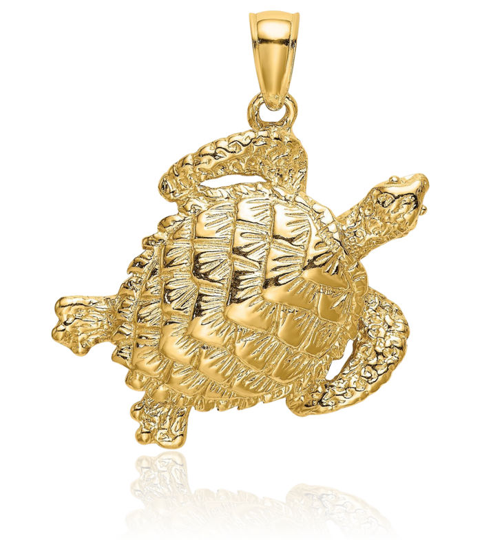 14K Solid Yellow Gold Sea Turtle Necklace Chain Pendant Charm