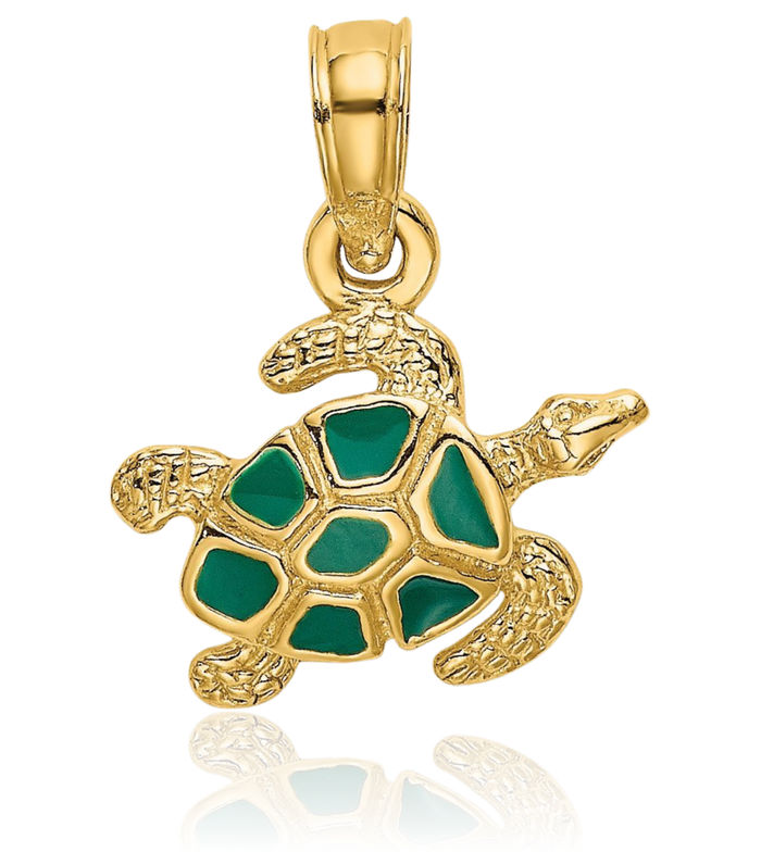 14K Solid Yellow Gold Sea Turtle Necklace Chain Pendant Charm