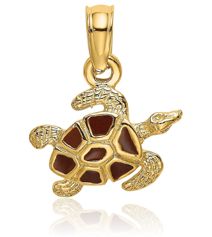 14K Solid Yellow Gold Sea Turtle Necklace Chain Pendant Charm