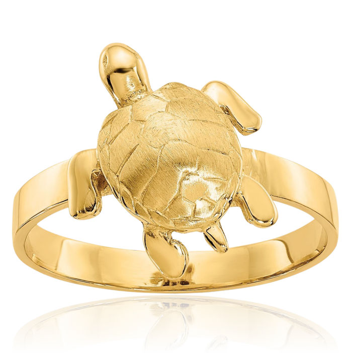 14K Solid Yellow Gold Sea Turtle Ring