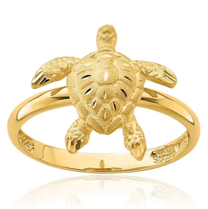 14K Solid Yellow Gold Sea Turtle Ring