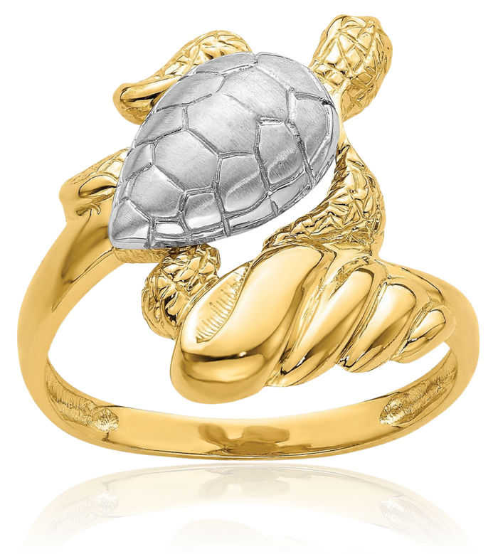 14K Solid Yellow Gold Sea Turtle Ring