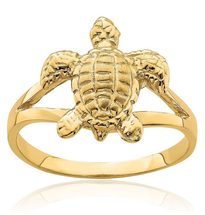 14K Solid Yellow Gold Sea Turtle Ring