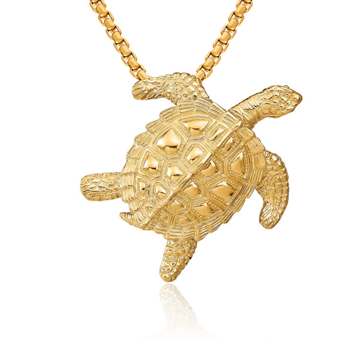 14K Solid Yellow Gold Sea Turtle Slide Necklace Chain Pendant Charm