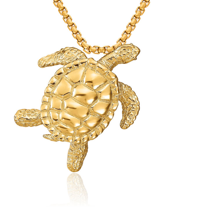 14K Solid Yellow Gold Sea Turtle Slide Necklace Chain Pendant Charm