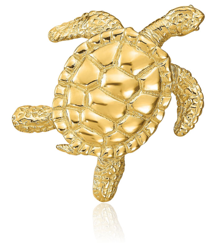 14K Solid Yellow Gold Sea Turtle Slide Necklace Chain Pendant Charm