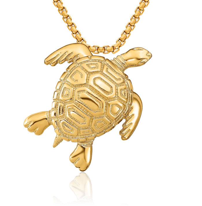 14K Solid Yellow Gold Sea Turtle Slide Necklace Chain Pendant Charm