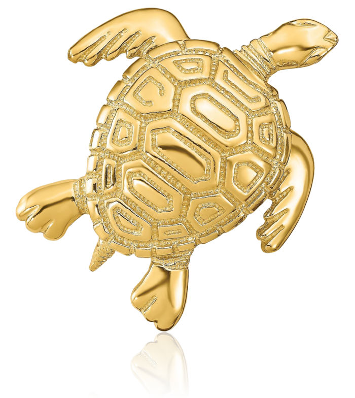 14K Solid Yellow Gold Sea Turtle Slide Necklace Chain Pendant Charm