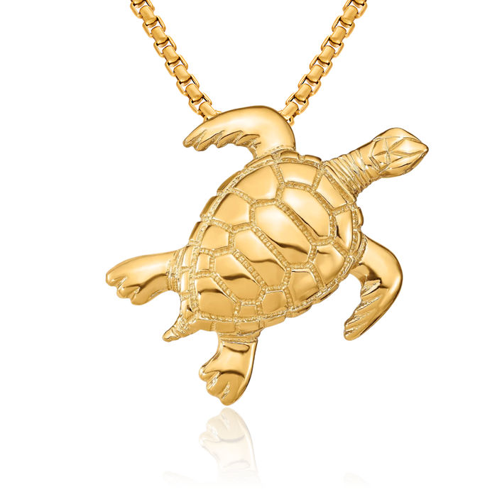 14K Solid Yellow Gold Sea Turtle Slide Necklace Chain Pendant Charm